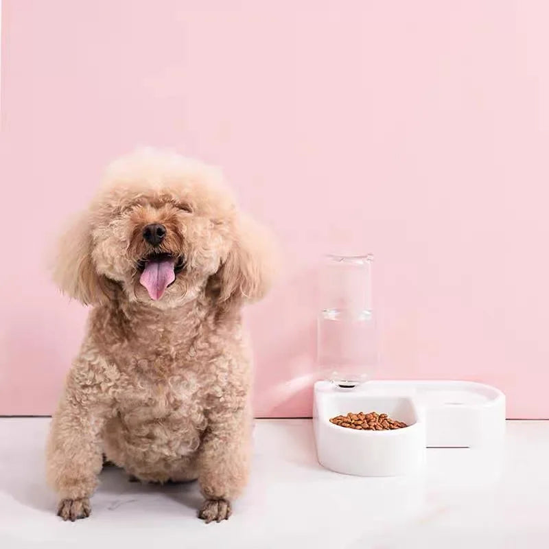 Dog and Cat automatic water dispenser, pet feeding bowl, feeding and drinking at the same time without taking up space